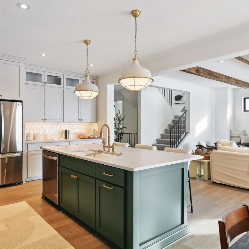 May be an image of kitchen island, cooker hood and indoors